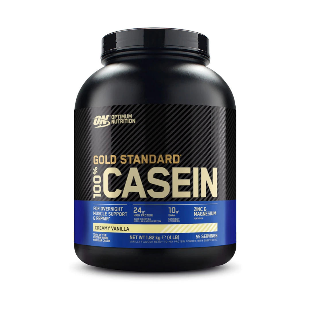 Optimum Nutrition 100% Casein Gold Standard 1,8 kg -proteiinijauhe musta-sinisessä purkissa, makuna Creamy Vanilla., kuva 2/2