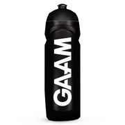 Musta GAAM Water bottle 750 ml BPA- ja DEHP-vapaasta muovista, sivussa suuri valkoinen logo.