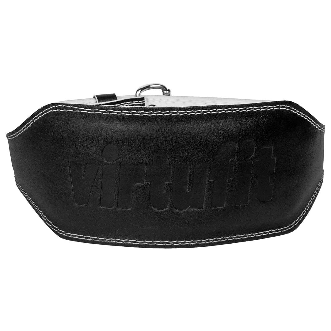 Virtufit Lifting Belt Pro Black mustasta nahasta, jossa on eksklusiivinen kohokuvioitu logo ja vaaleat kontrastitikkaukset., kuva 2/2