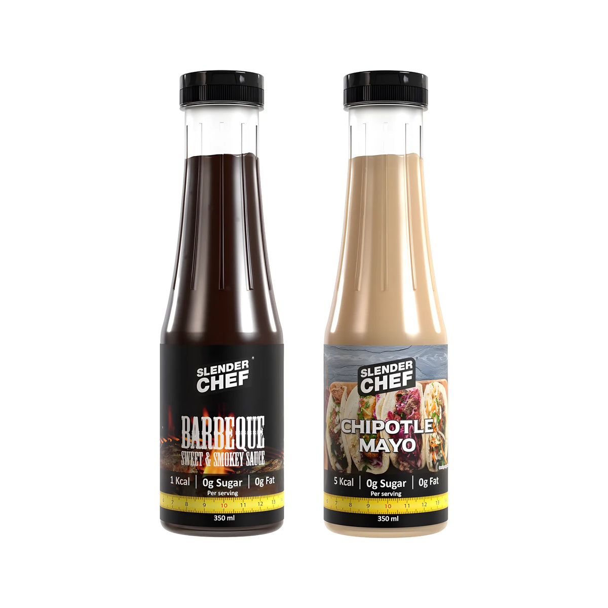2 x Slender Chef Sauce 350 ml, kaksi eri makua vierekkäin: Barbeque Sweet &amp; Smokey ja Chipotle Mayo., kuva 1/1