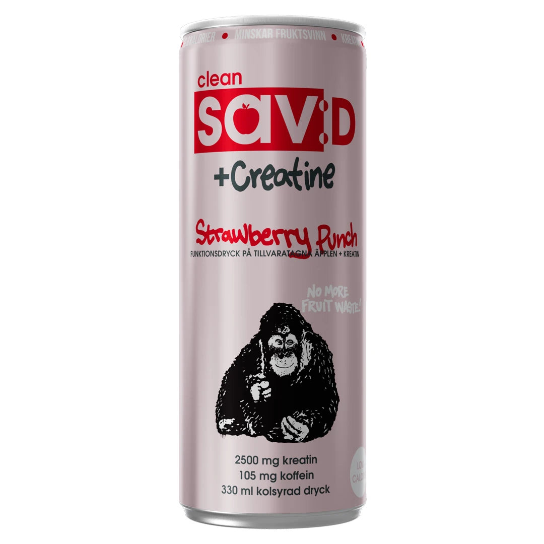Clean Sav:D PLUS 330 ml energidryck i en ljusrosa burk med smak av Strawberry Punch., bild 2 av 2