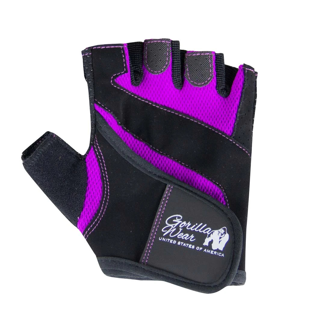 Gorilla Wear Womens Fitness Gloves Black/Purple, en svart träningshandske med lila mesh och kardborreband., bild 1 av 4