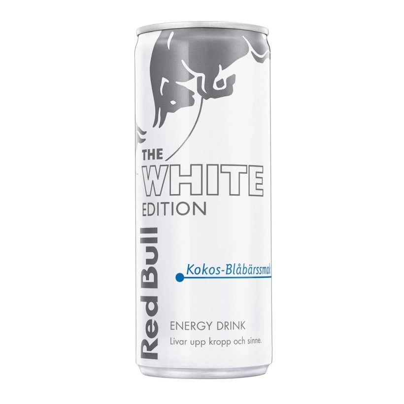 Red Bull Energidryck 250 ml i en vit burk med smaken White Edition Kokos-Blåbär., bild 4 av 15