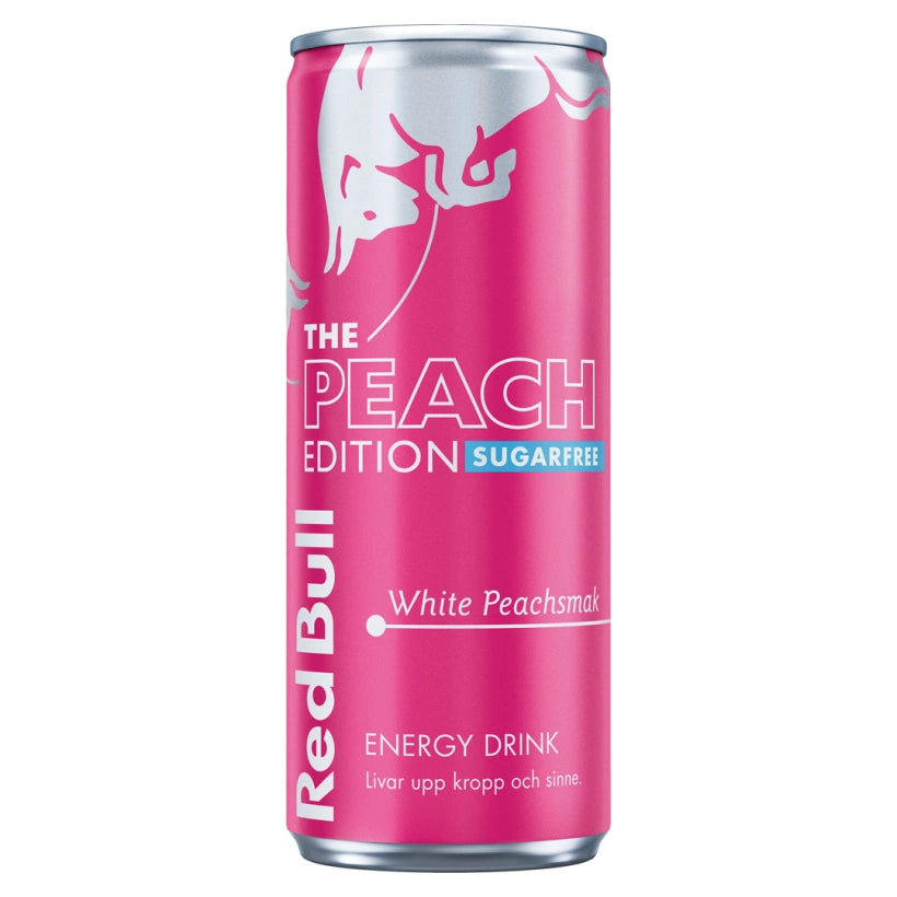 Red Bull Energidryck 250 ml i en rosa burk med smaken sockerfri White Peach., bild 10 av 15
