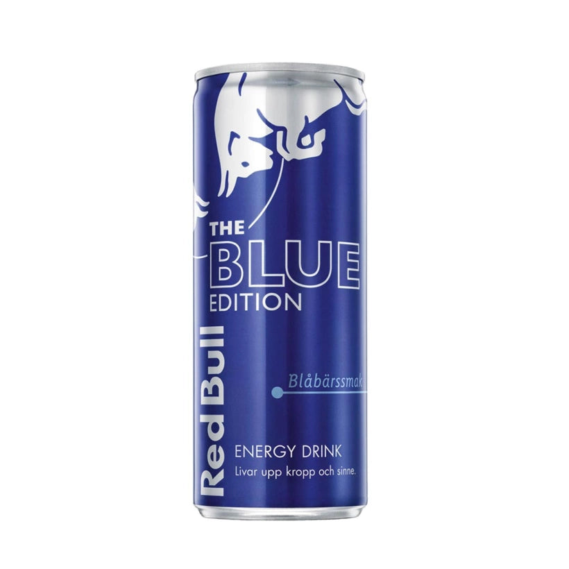 Red Bull Energidryck 250 ml i en mörkblå burk från The Blue Edition med blåbärssmak., bild 12 av 15