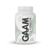 GAAM L-Carnitine 60 caps -ravintolisä valkoisessa purkissa, jossa on harmaanvihreitä yksityiskohtia ja tummaa tekstiä.