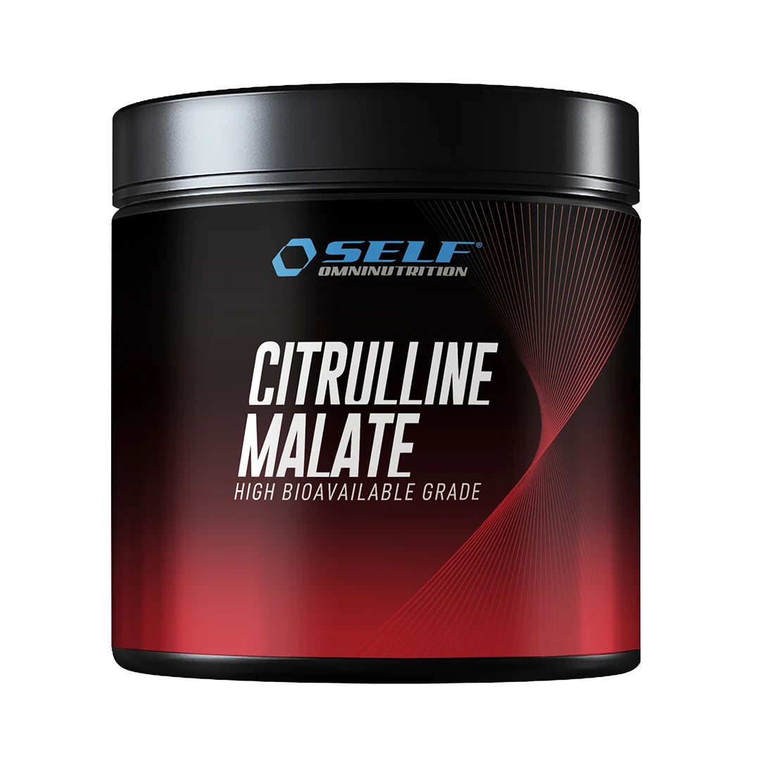 Self Omninutrition Citrulline Malate 200 g -aminohappolisä suorituskykyyn, mustassa purkissa punaisilla yksityiskohdilla., kuva 1/1
