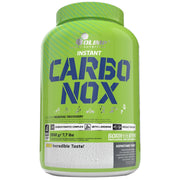 Olimp Carbo NOX 3.5 kg -hiilihydraattijauhe suuressa vaaleanvihreässä purkissa, jossa on vihreä kansi ja sininen teksti.