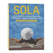 Elexir Pharma SOLA 60 caps kosttillskott i en ask med sommarmotiv och stor gul text.