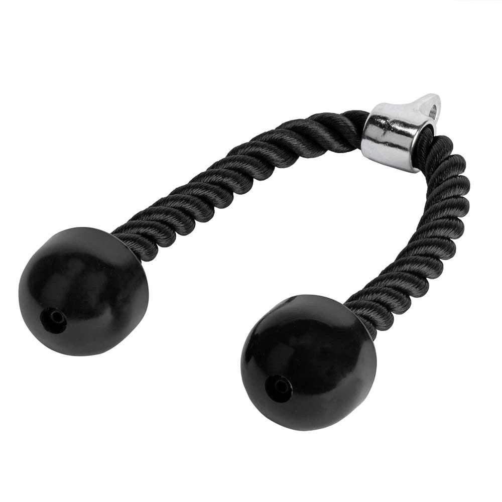 Musta Virtufit Triceps Rope on vahvasta nailonista valmistettu treeniköysi, jossa on kumistopparit ja metallikiinnike., kuva 1/1