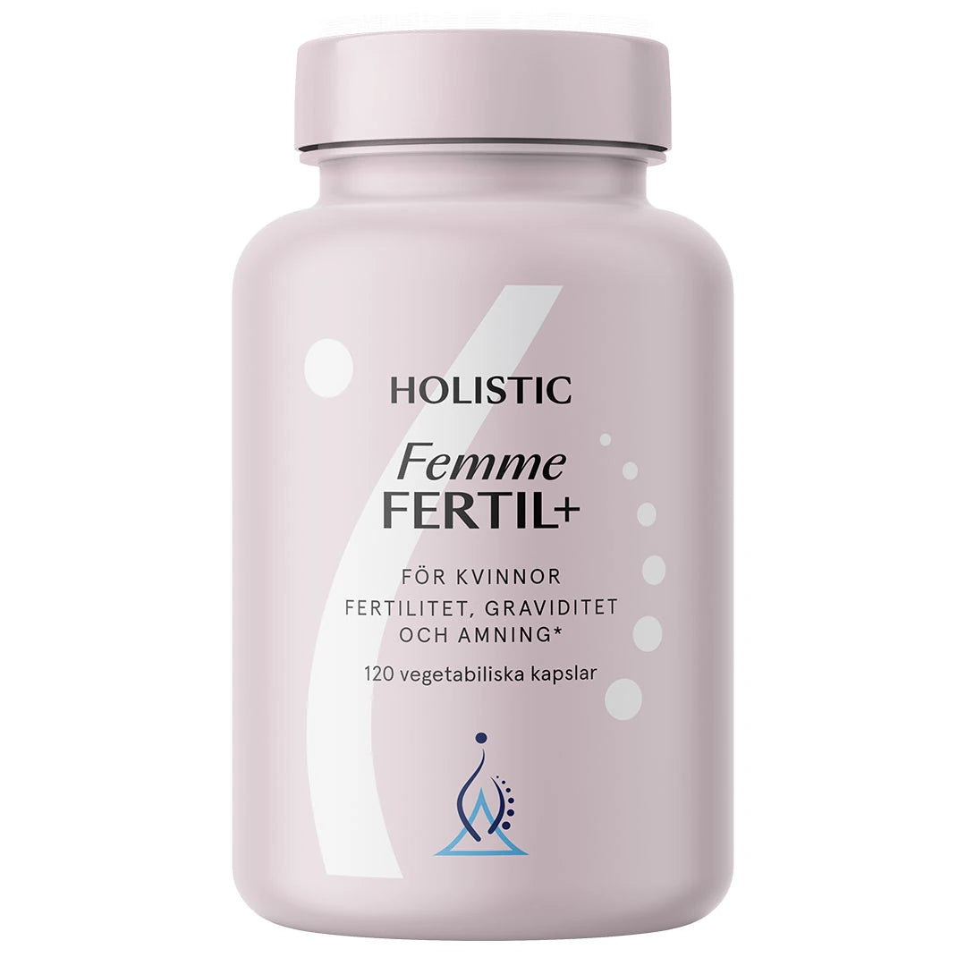 Holistic Femme Fertil+ 120 caps -monivitamiini vaaleanlilassa purkissa valkoisella tekstillä., kuva 1/1