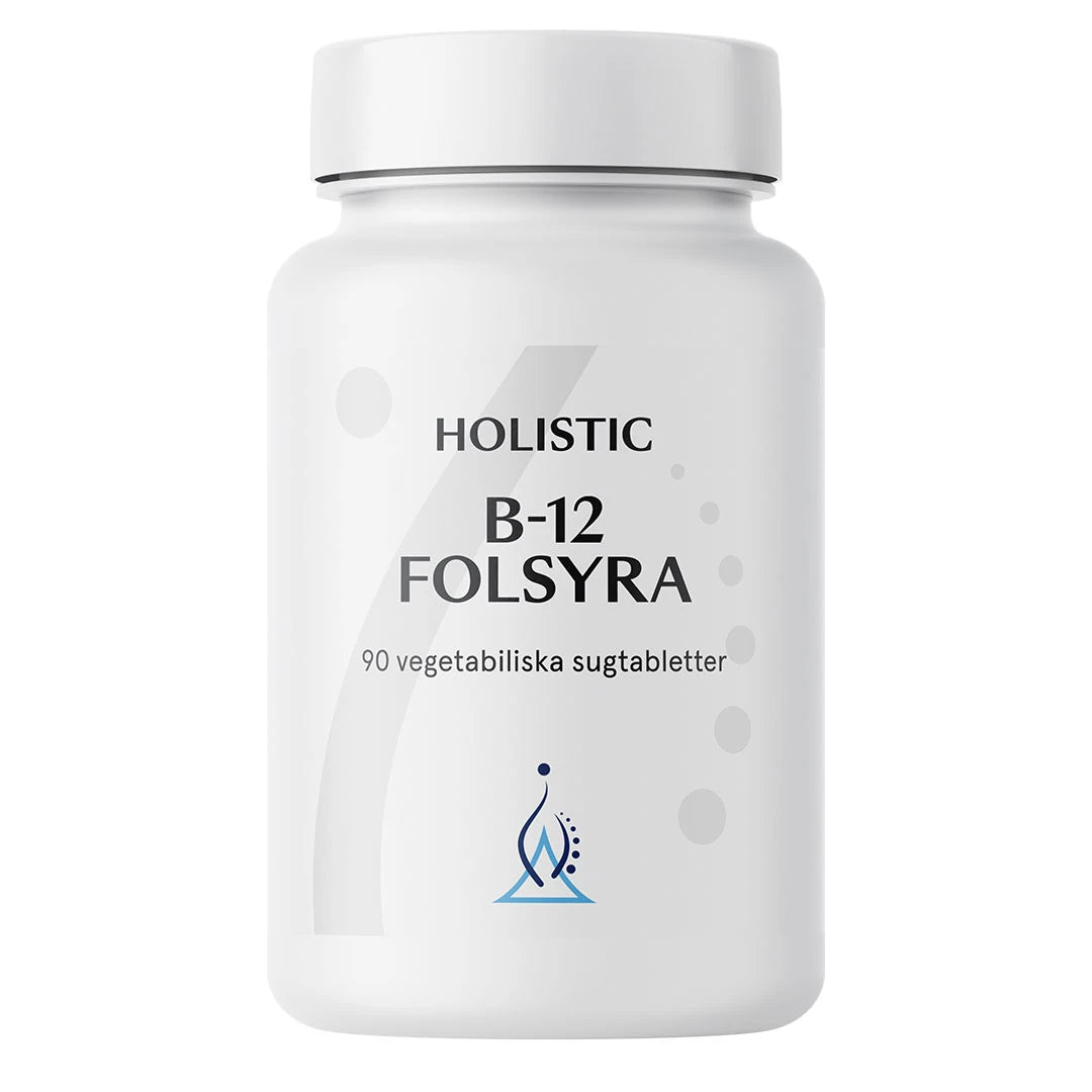 Holistic B-12 Folsyra 90 tabs tyylikkäässä valkoisessa muovipurkissa, ravintolisä energialle ja hermostolle., kuva 1/1