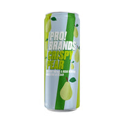 Pro Brands Drink 330 ml vaaleansinisessä ja vihreässä tölkissä päärynäkuvioinnilla, makuna Crispy Pear.