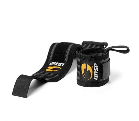 Mustat GASP Hardcore Wrist Wraps Black/Grey -rannesiteet harmailla yksityiskohdilla raskaisiin nostoihin., kuva 1/1